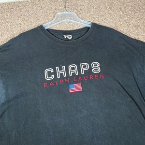 Vintage Chaps Ralph Lauren Mens Black Graphic T-Shirt American Flag XL